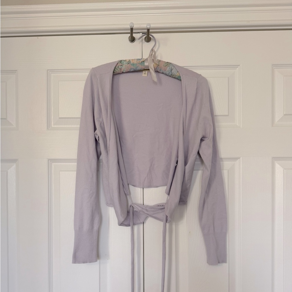 Open edit lavender wrap crop sweater